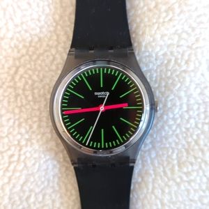 Women's Swatch Watch. Neon Green, Pink & Black. Excellent condition.